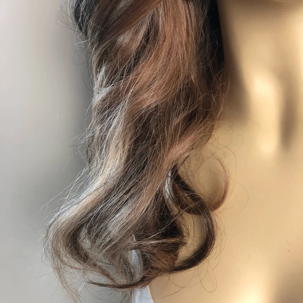 Honey Ash Brown & Dark Brown WAVY Middle Part Lace 24 Inches Synthetic Wig